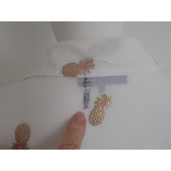 DKNY peplum blouse long sleeve embroidered pineapples size Small NEW - Picture 9 of 12